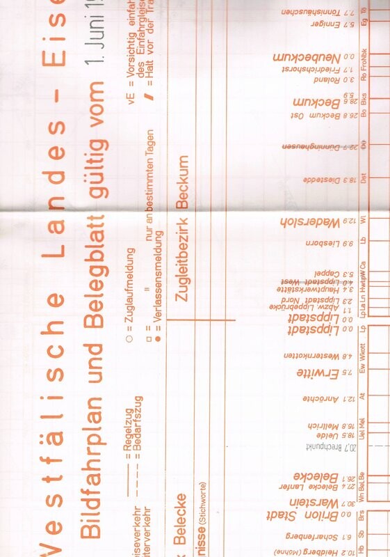 Westfälische Landes-Eisenbahn - Bildfahrplan und Belegblatt