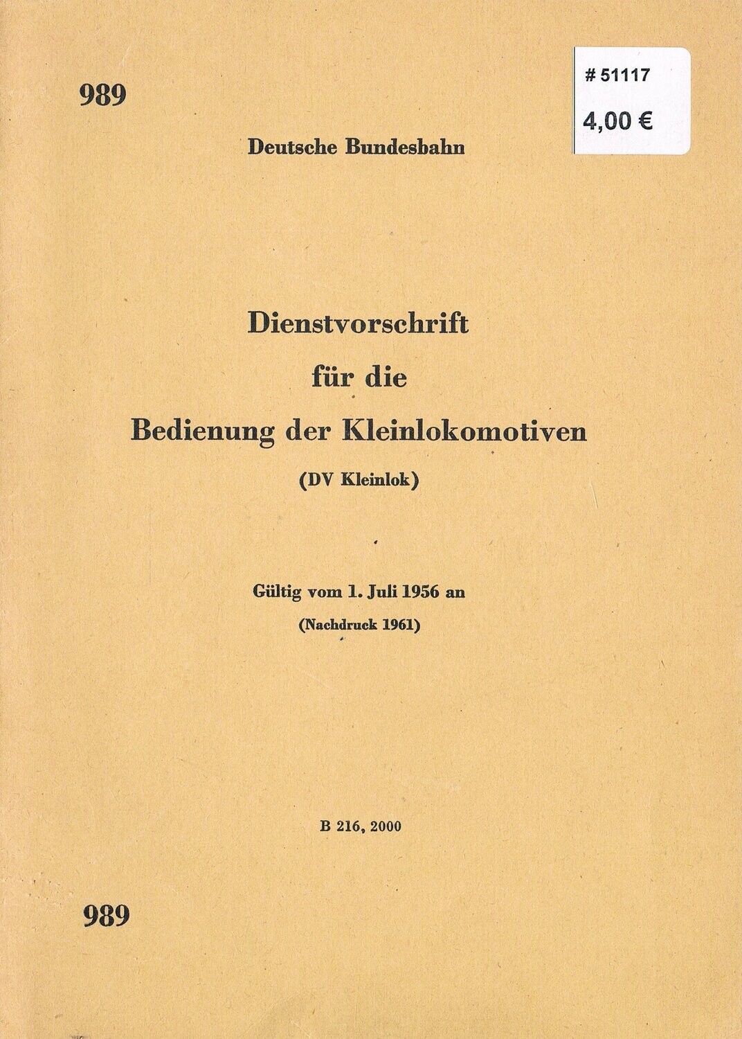 Dienstvorschrift für die Bedienung von Kleinlokomotiven