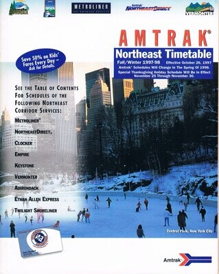 AMTRAK Northeast Timetable Winter 1997/1998