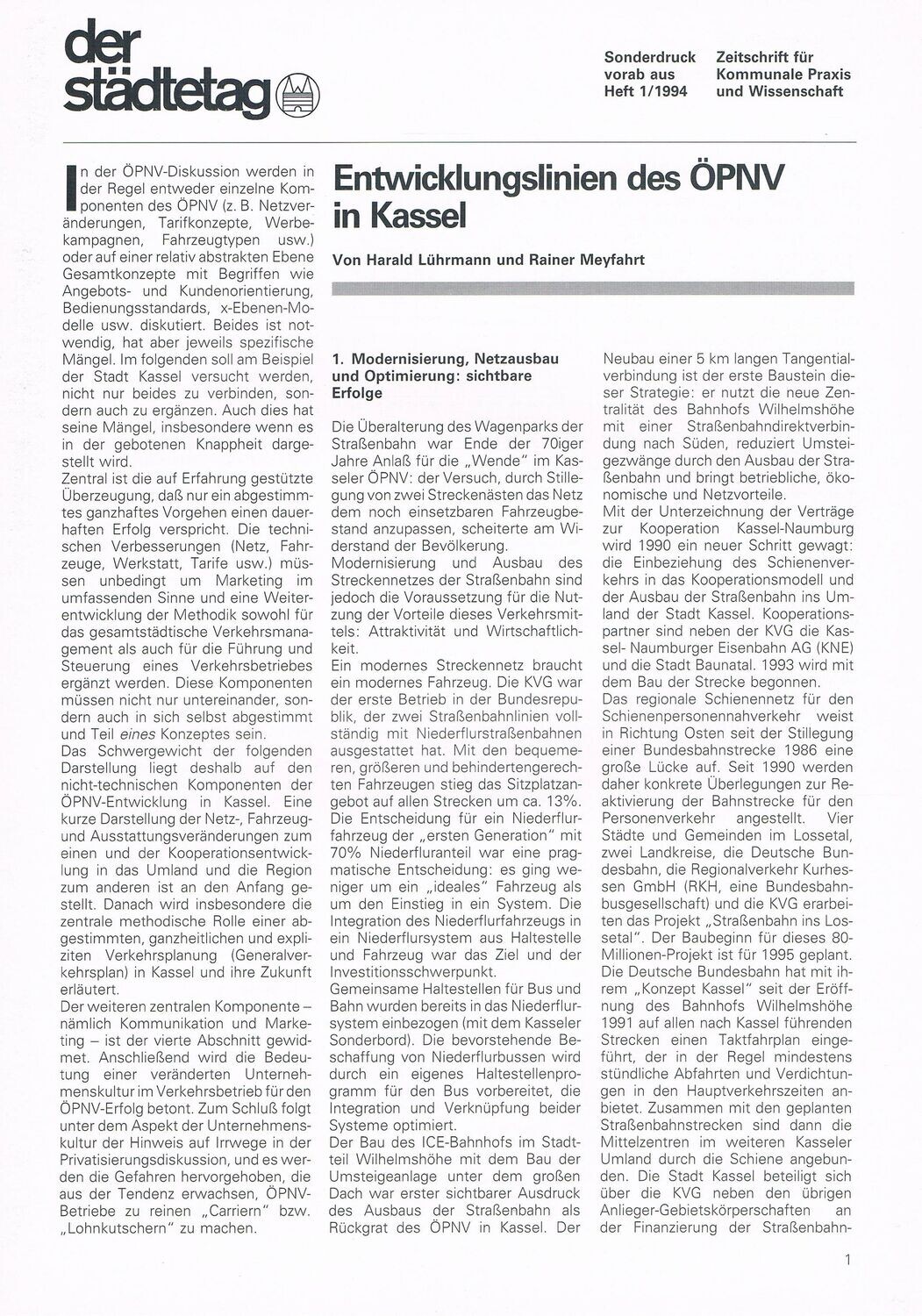 Entwicklungslinien des ÖPNV in Kassel