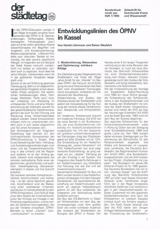 Entwicklungslinien des ÖPNV in Kassel