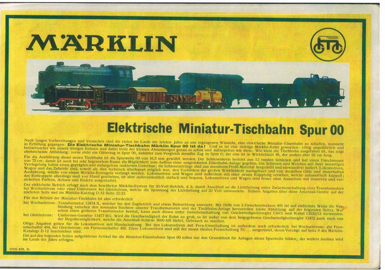 Märklin Katalog Spur 00 1935