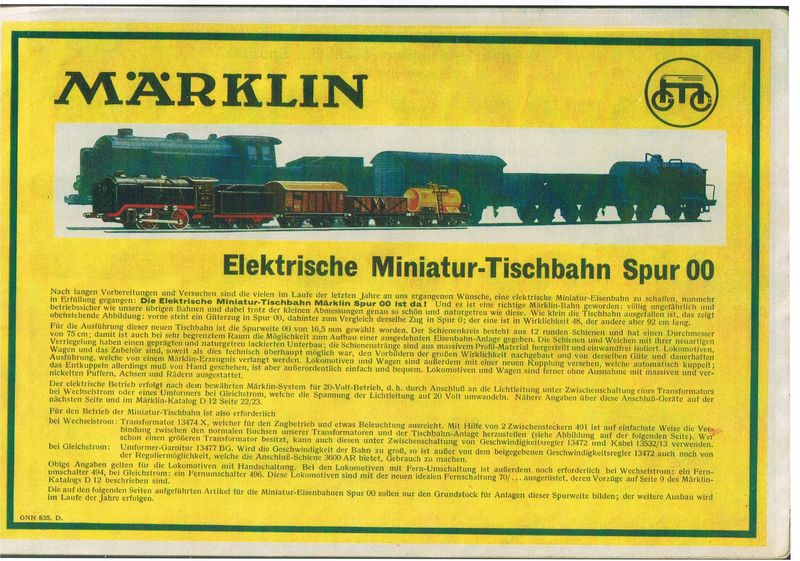 Märklin Katalog Spur 00 1935 Märklin Katalog Spur 00 1935