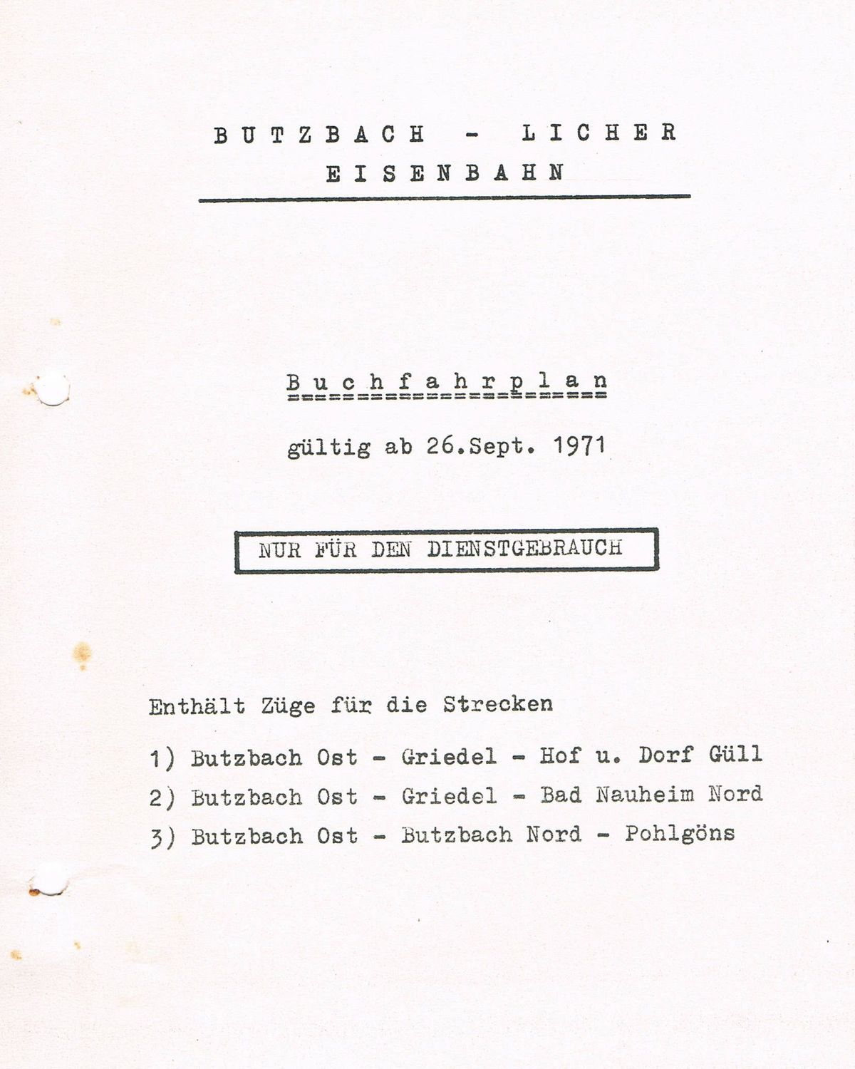 Butzbach-Licher Eisenbahn: Buchfahrplan