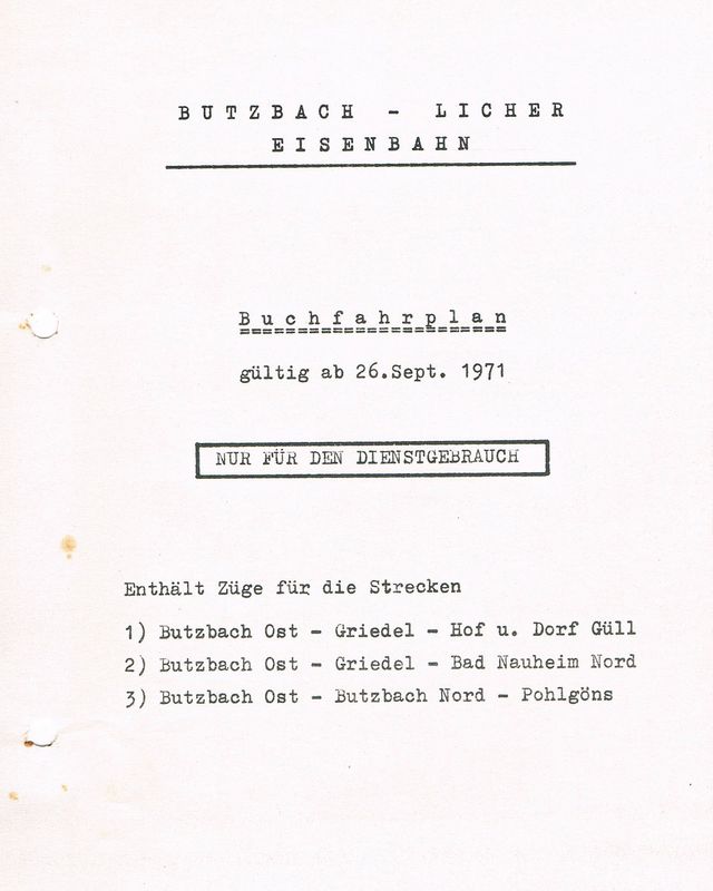 Butzbach-Licher Eisenbahn: Buchfahrplan