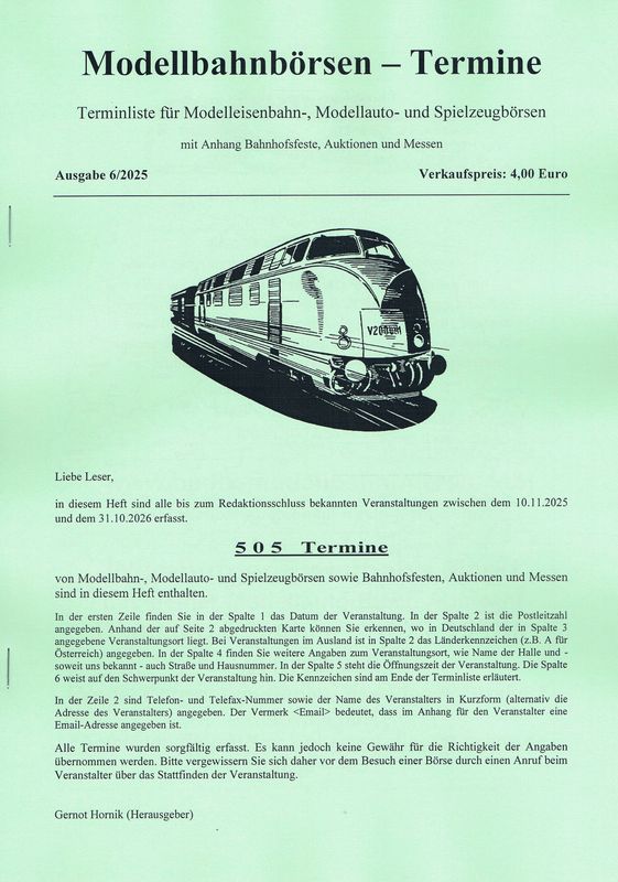 Modellbahnbörsen-Termine Ausgabe 6/2025