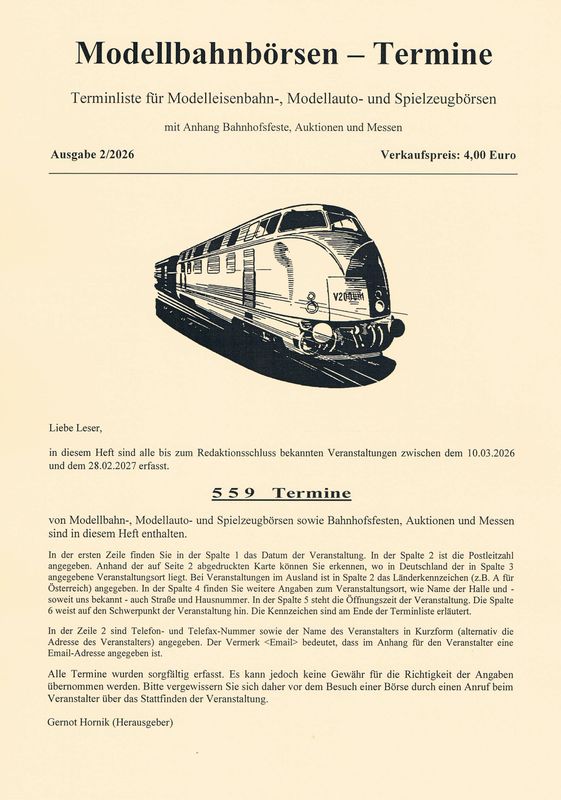 Modellbahnbörsen-Termine Ausgabe 2/2026