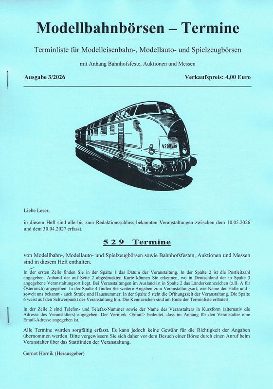 Modellbahnbörsen-Termine Ausgabe 3/2026