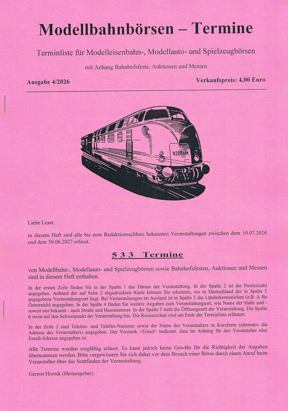 Modellbahnbörsen-Termine Ausgabe 4/2026