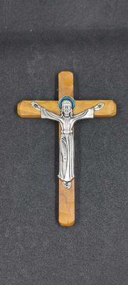 crucifix bois olivier christ métal argenté