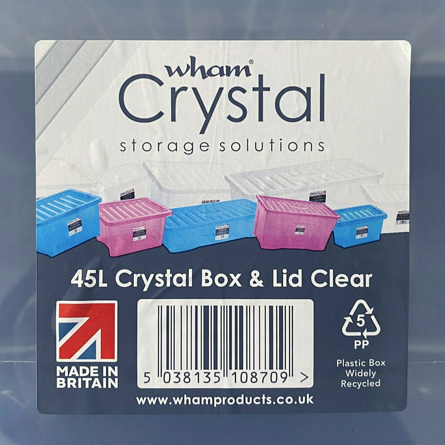 WHAM Crystal clear storage box with lid, Please select a size:: 45ltr.
