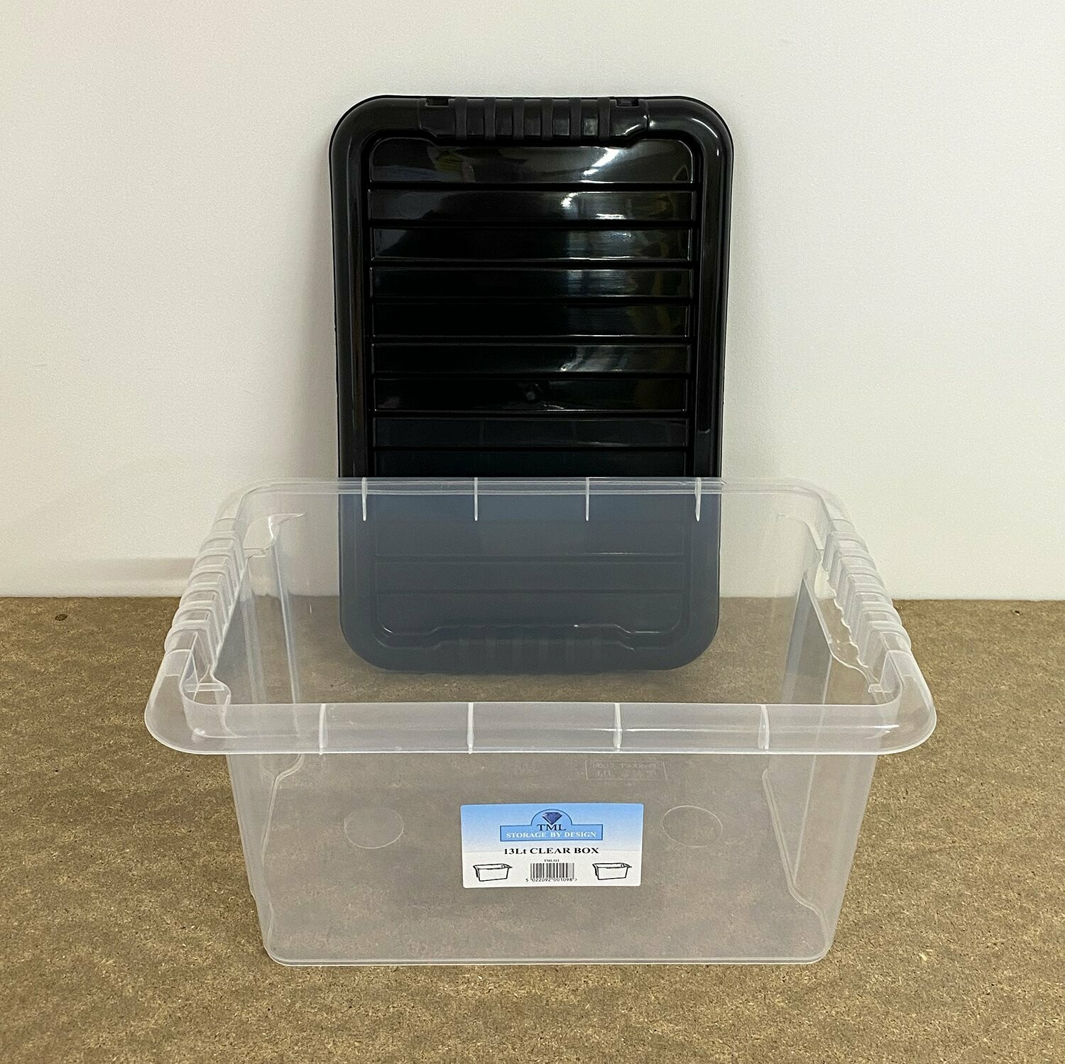 TML clear storage box with black lid, Please select size:: 13 litre