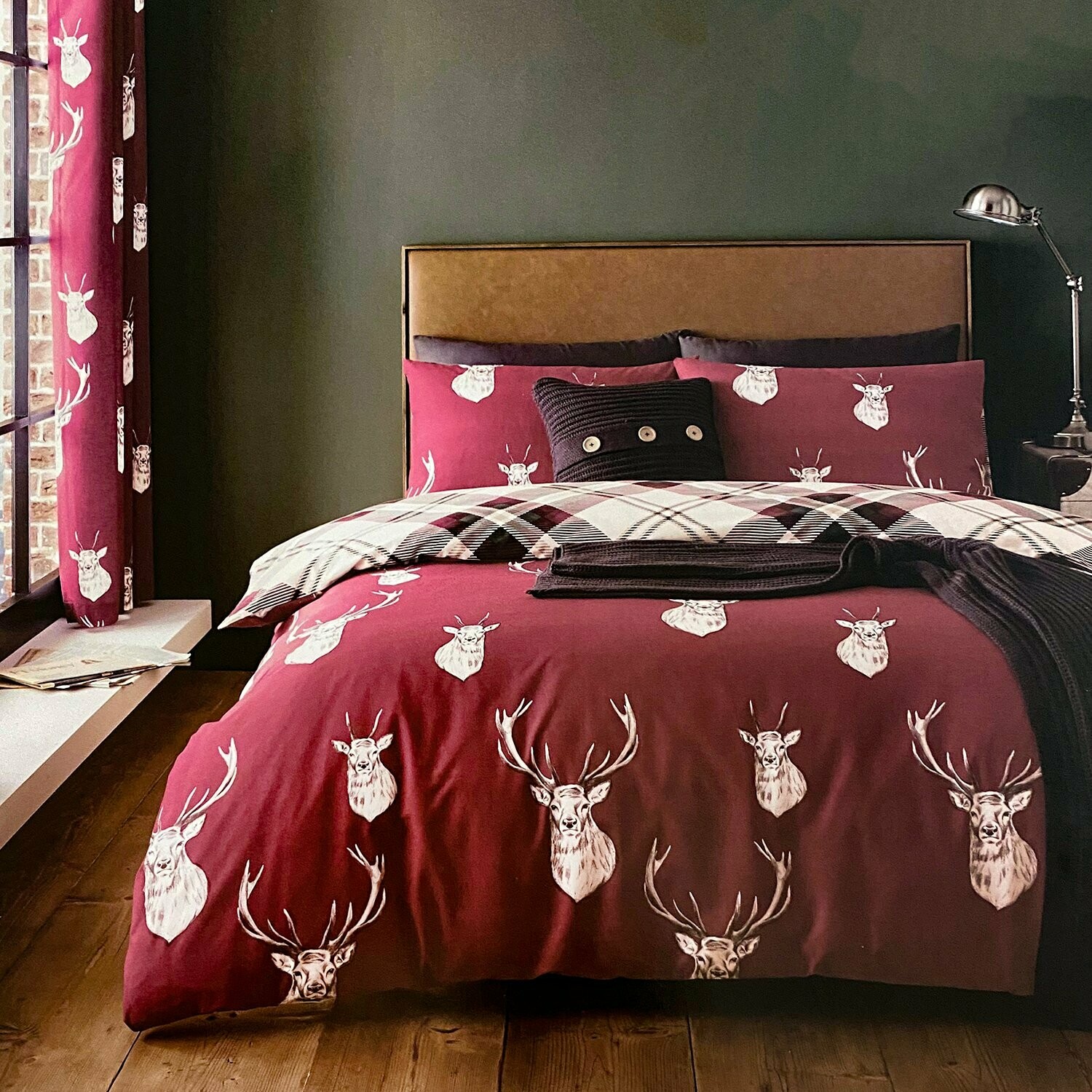 Quality double duvet set "Munro Stag Check"