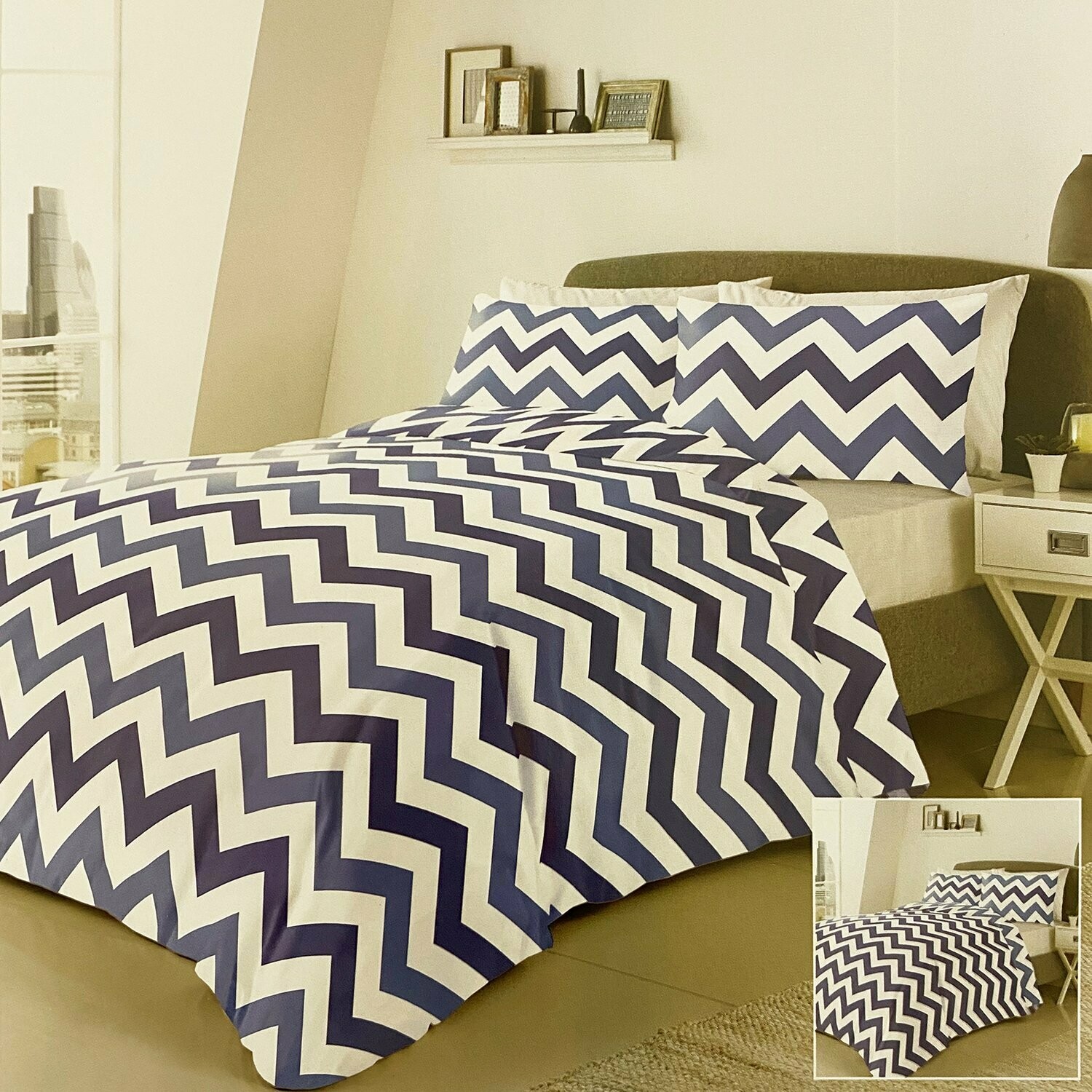 Quality double duvet set white/blue, reversible