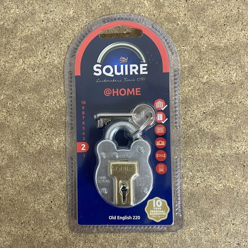 SQUIRE Old English Galvanised Steel Padlocks, 4 Lever, various sizes, Choose a size:: Width: 38mm; shackle diameter: 7mm (no. 220)