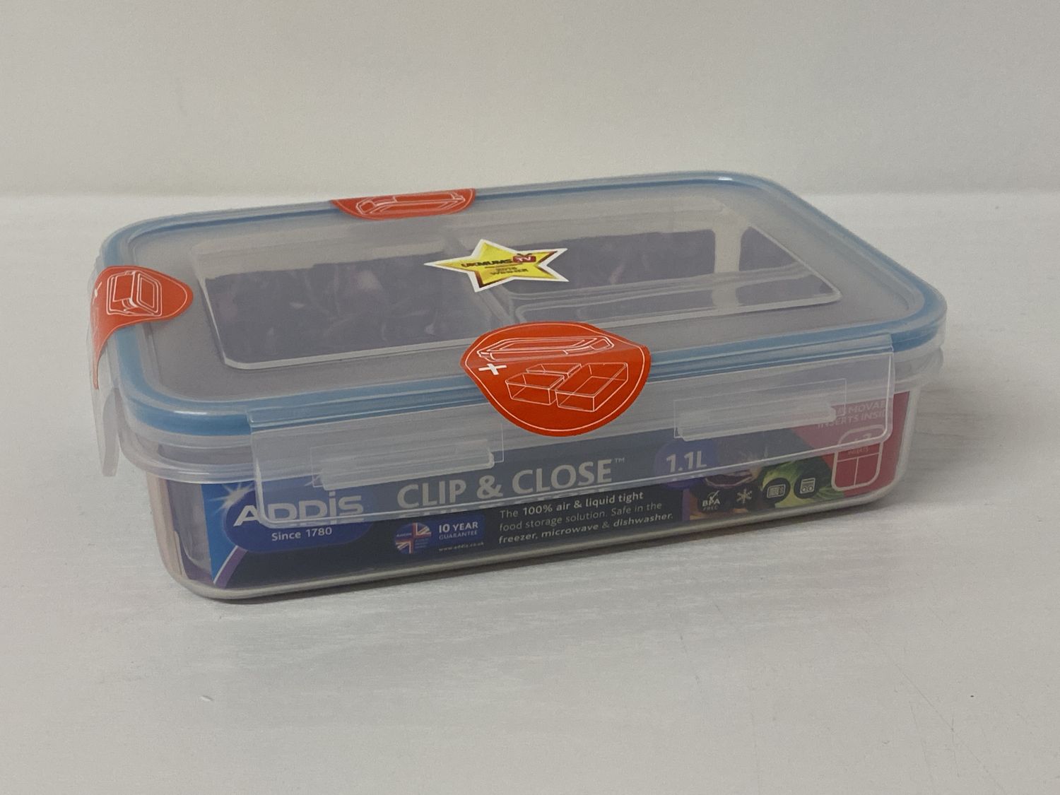 Addis Clip and Close Food Storage + 3 Inserts 1.1Lt