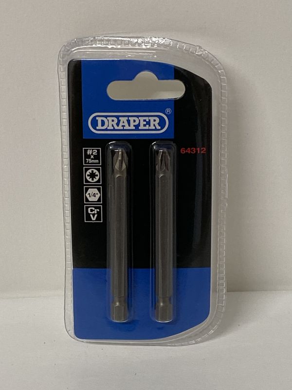 Draper Screwdriver Bit PZ2 X 75mm Pk 2