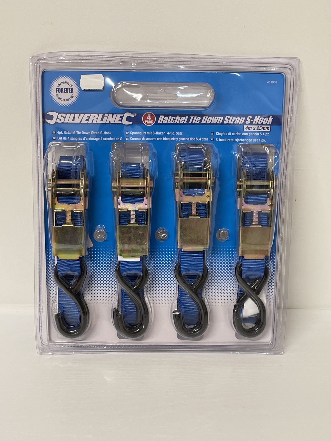 Silverline Ratchet Tie Down Strap 4m x 25mm PK4