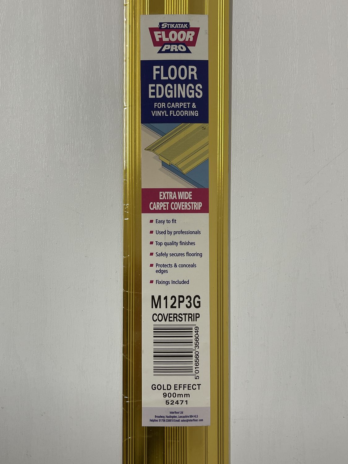 Stikatak Extra Wide Carpet Cover Strip  Gold Effect 900mm