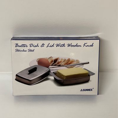 Sunnex Butter Dish & Lid with Wooden Knob s Steel
