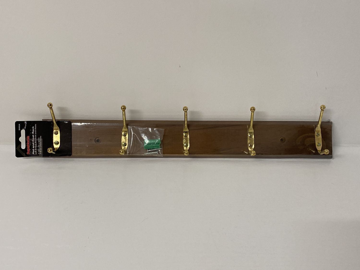 SupaHome Hat and Coat Rack 5 Hook Antique Pine 490 x 65mm
