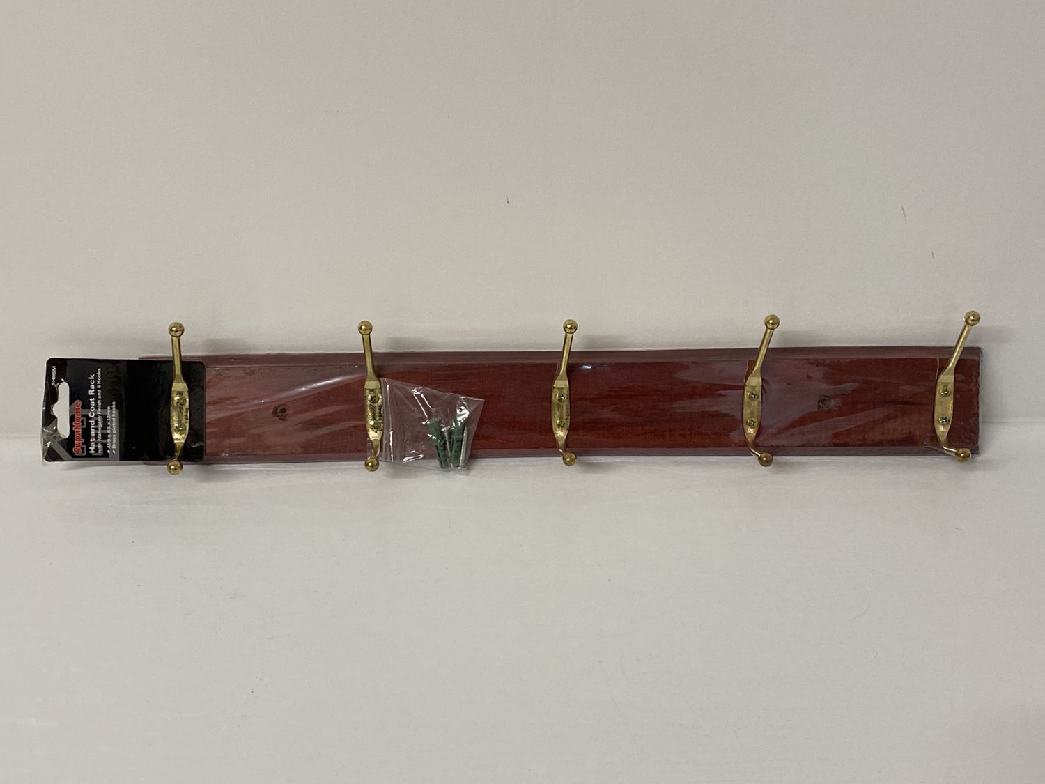 SupaHome Hat And Coat Rack 5 Hook Mahoganny 490 x 65mm