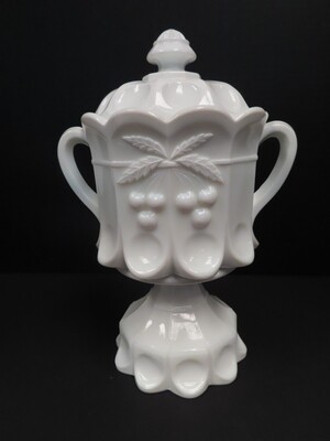 Cherries and Cable Milk Glass Cookie Jar