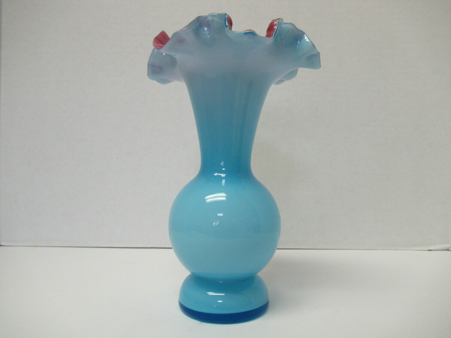 Blue Ruffle Vase with Pink inside