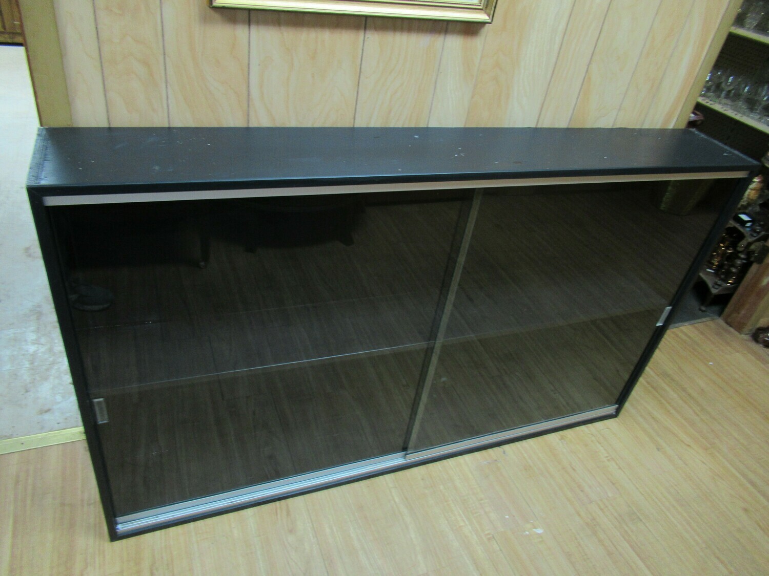 Wooden Black Display Cabinet with Sliding Glass Doors
