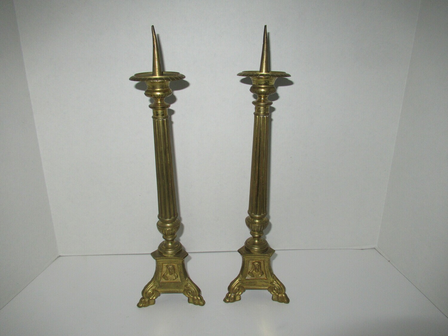 Pair Antique Brass Church Altar Candle Holders