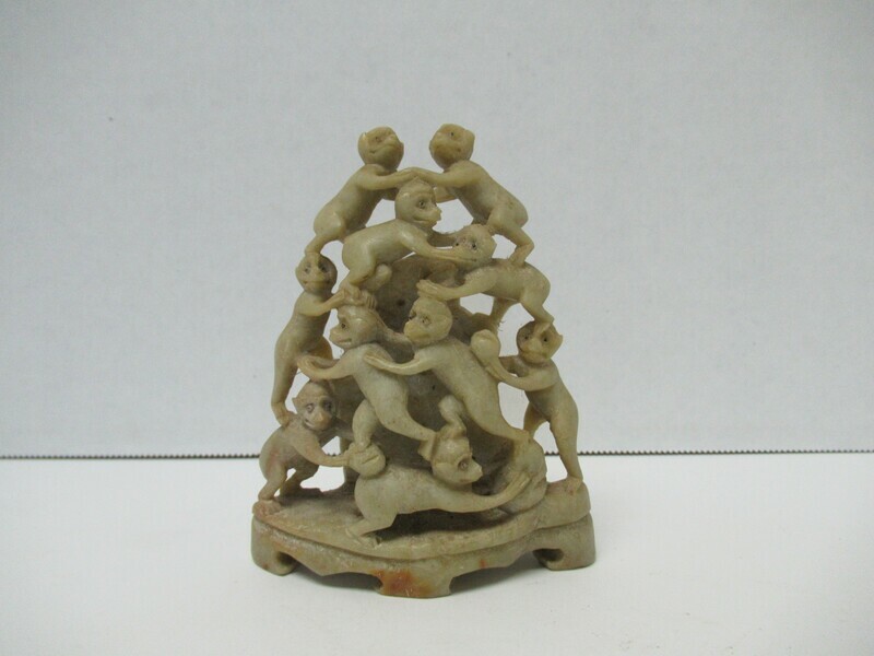Hand Carved Soapstone Ten Monkeys Statue