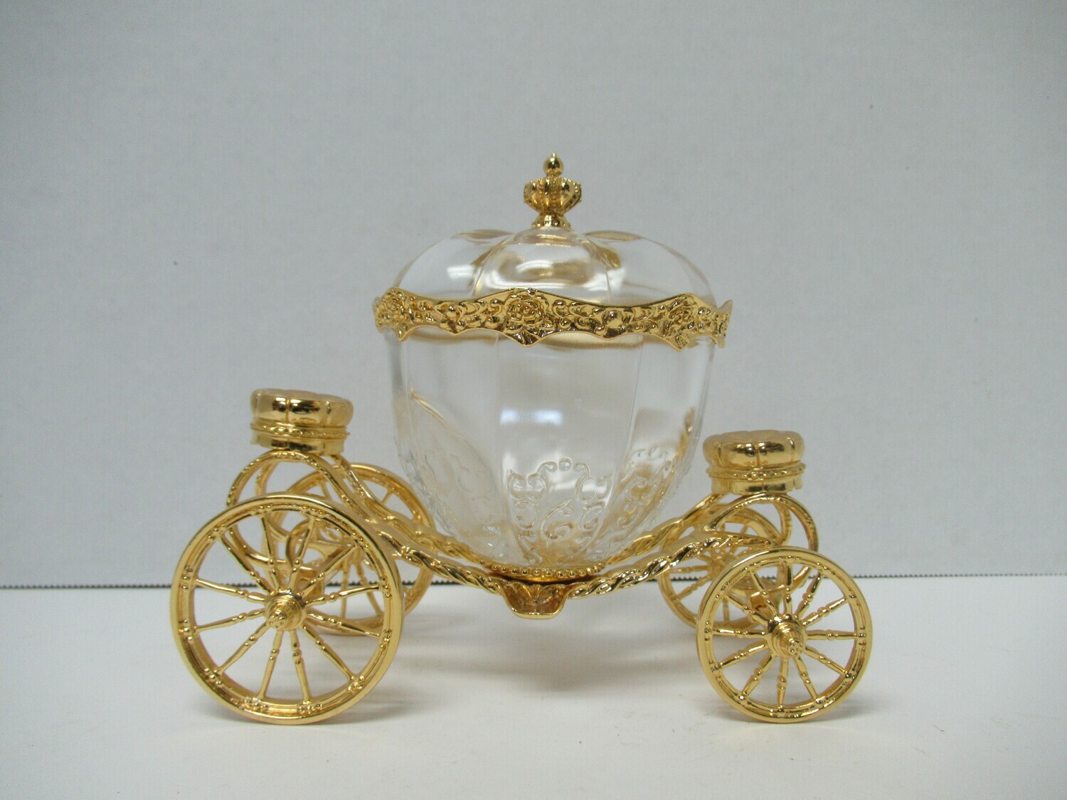 Vintage 24K Gold Plated Cinderella Carriage Crystal Trinket Box