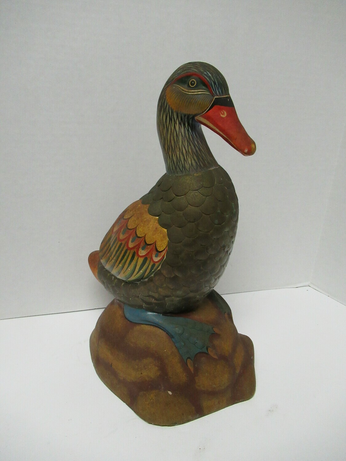Hand Painted Clay Duck with Brass Feathers