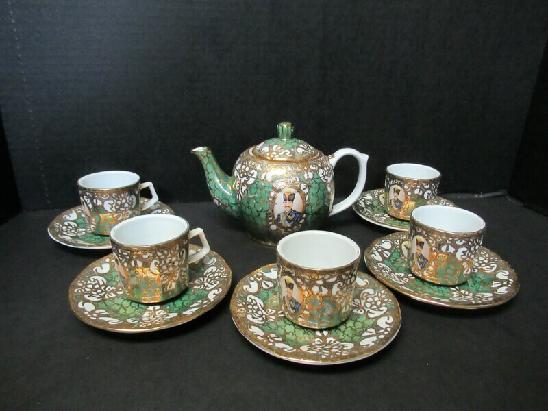 German Design Toos Chini Iran Tea Set with Portrait of &quot;Naser Al-Din Shah Qajar&quot;