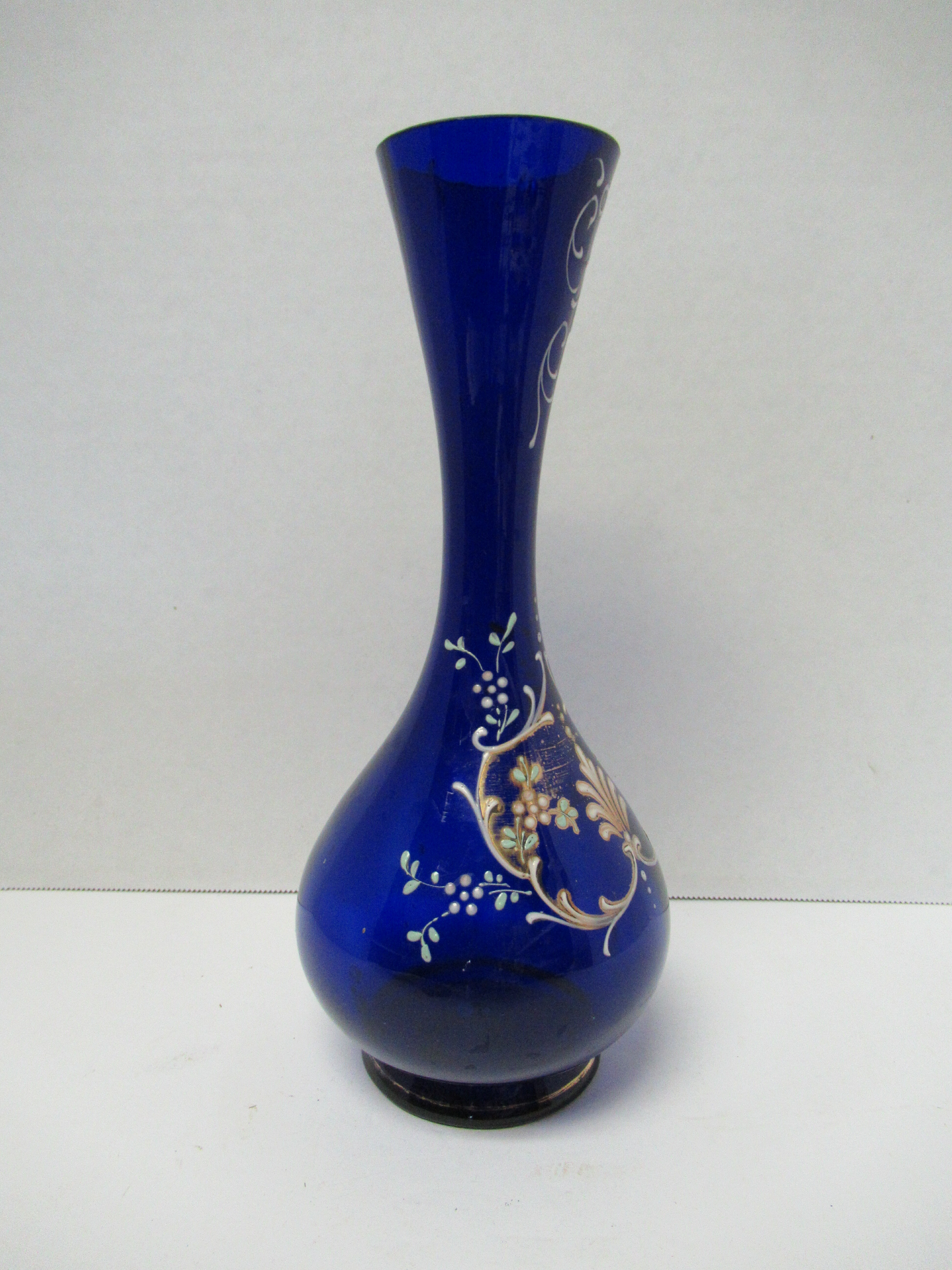 Bohemian Hand Painted Cobalt Blue Vase