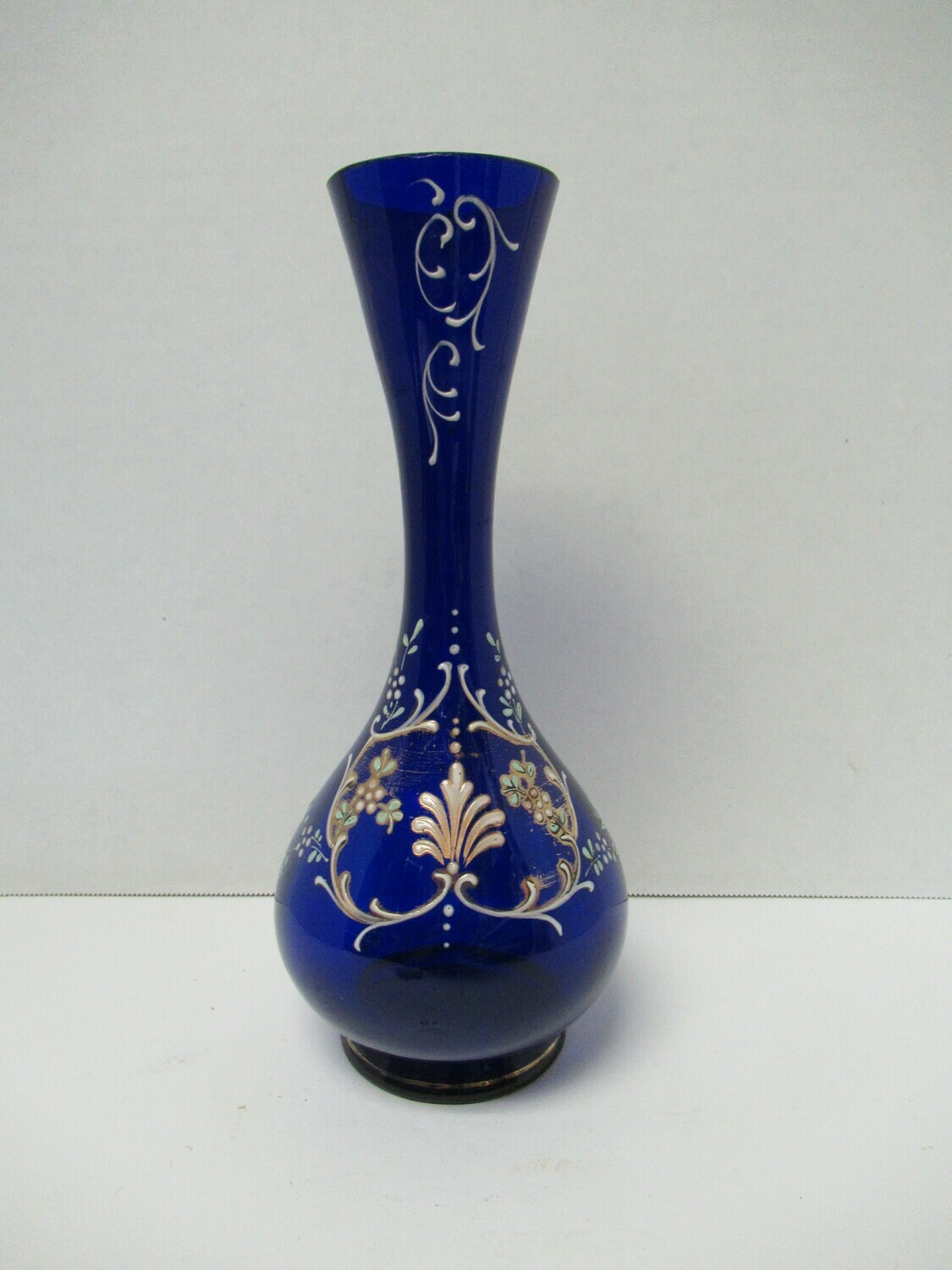 Bohemian Hand Painted Cobalt Blue Vase