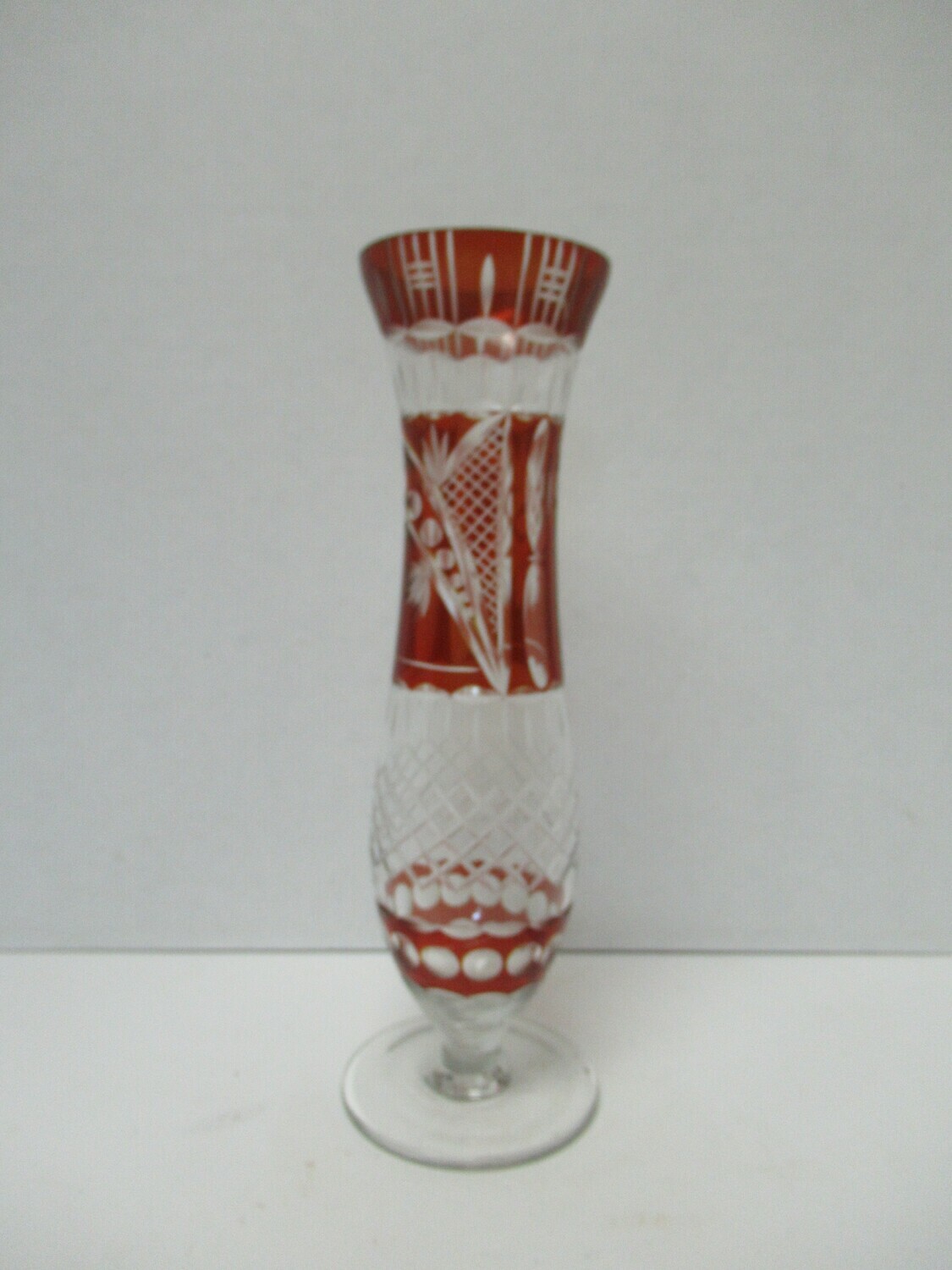 Hand cut Cranberry Crystal Vase