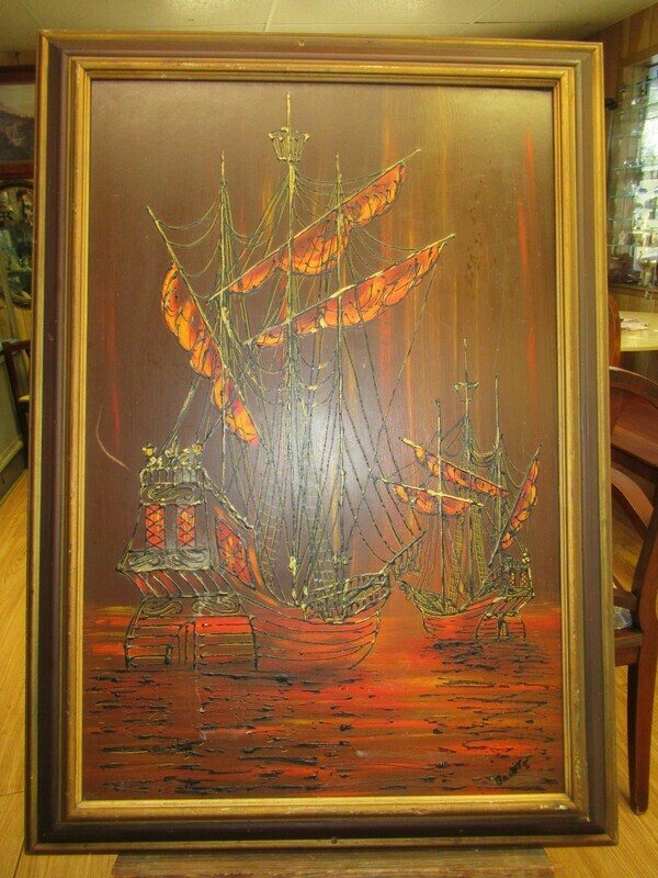Mid Century Drip Painting Ships