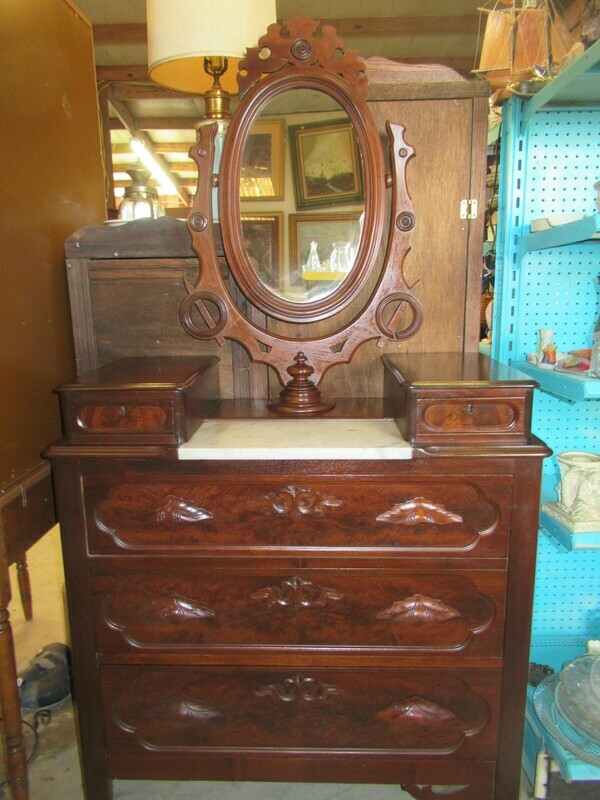 Antique Marble Top Dresser with Swivel Mirror