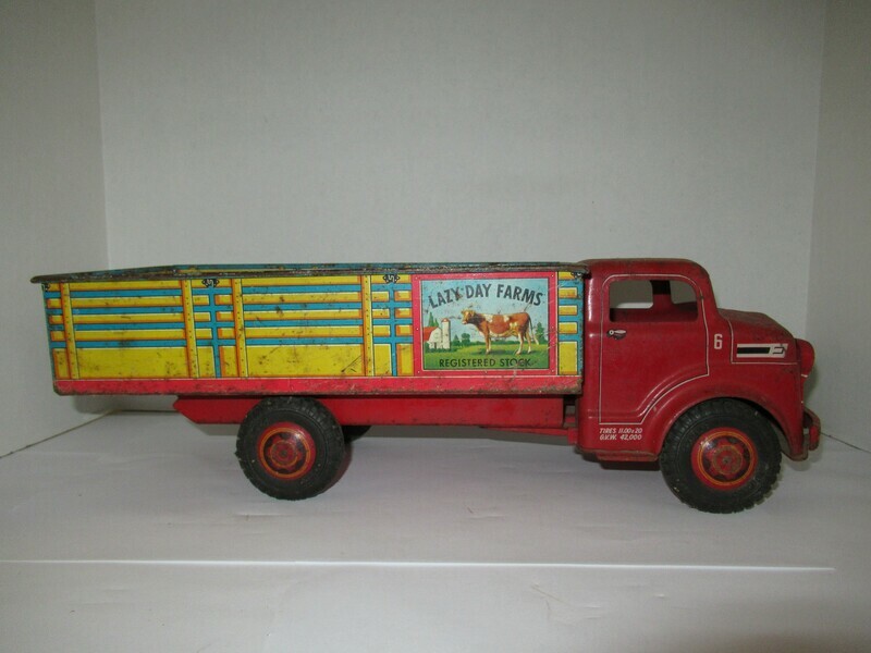 Vintage Mar Toys Metal Lazy Day Registered Stock Farm Truck