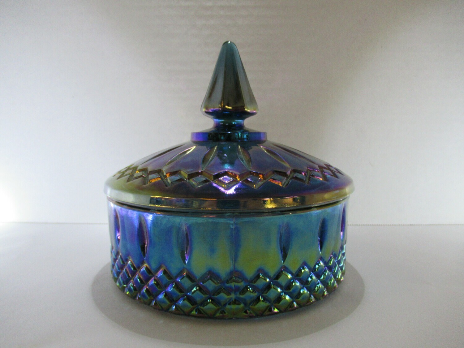Vintage Indiana Glass Blue Iridescent Carnival Glass Candy Dish