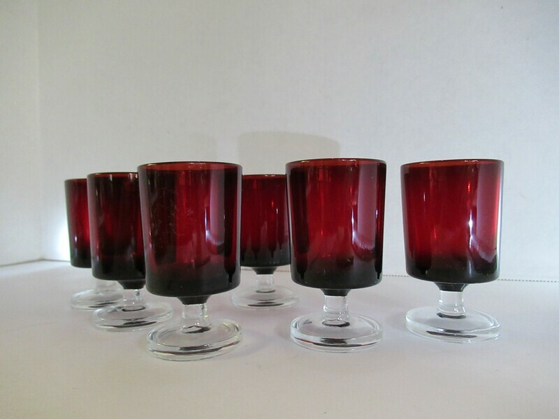 6 Red Shot Glass Set France Arcoroc