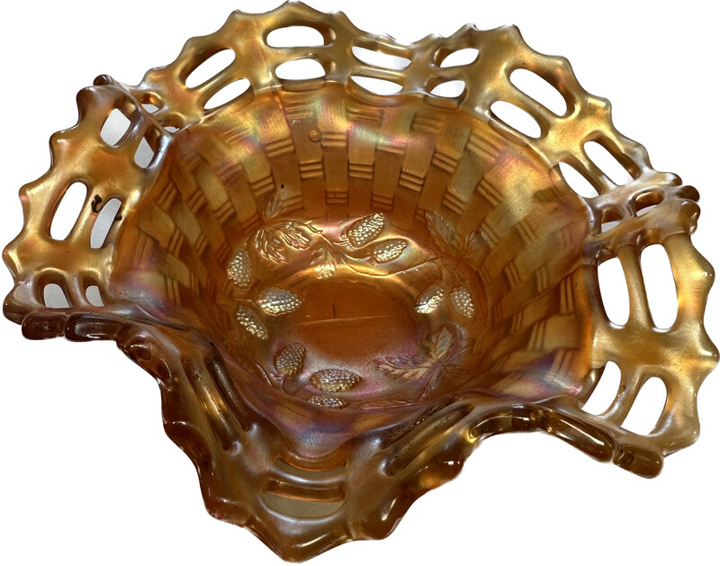 Fenton Marigold Carnival Glass BlackBerry Basketweave Bowl