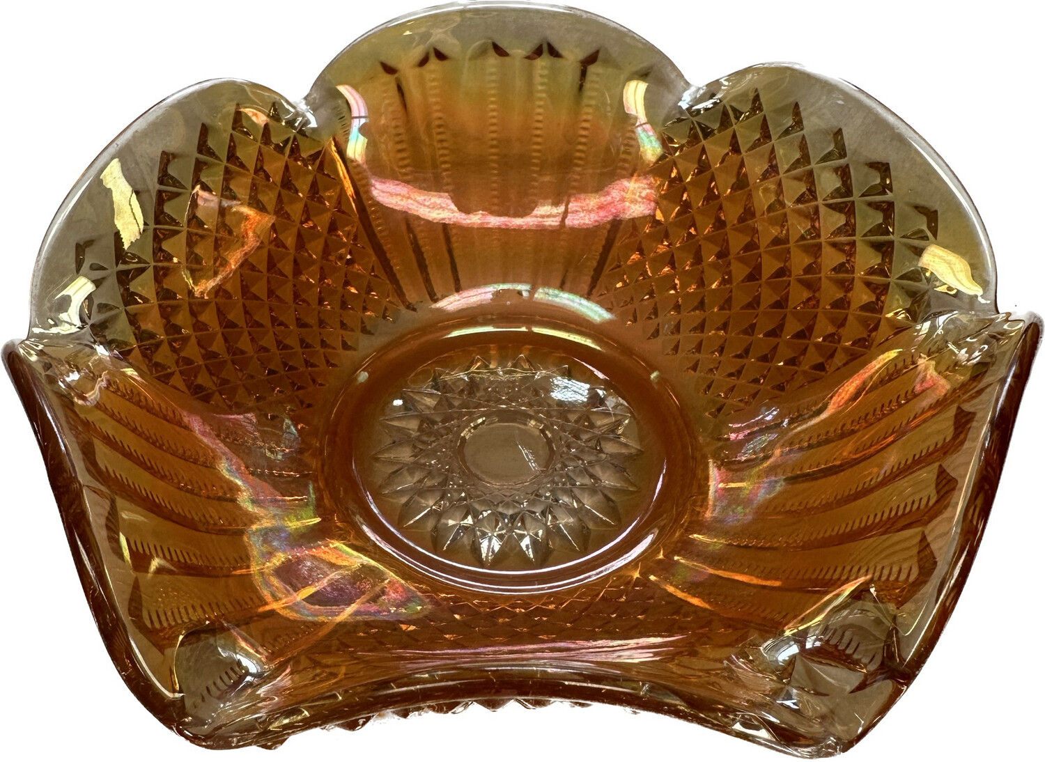 Fenton Marigold Carnival Glass Bowl Diamond And File