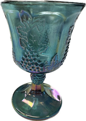 Vintage Indiana Glass Harvest Grape Blue Iridescent Carnival Glass Goblet