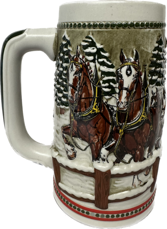 Budweiser Beer Holiday Christmas Stein Mug Clydesdales Snowy Bridge