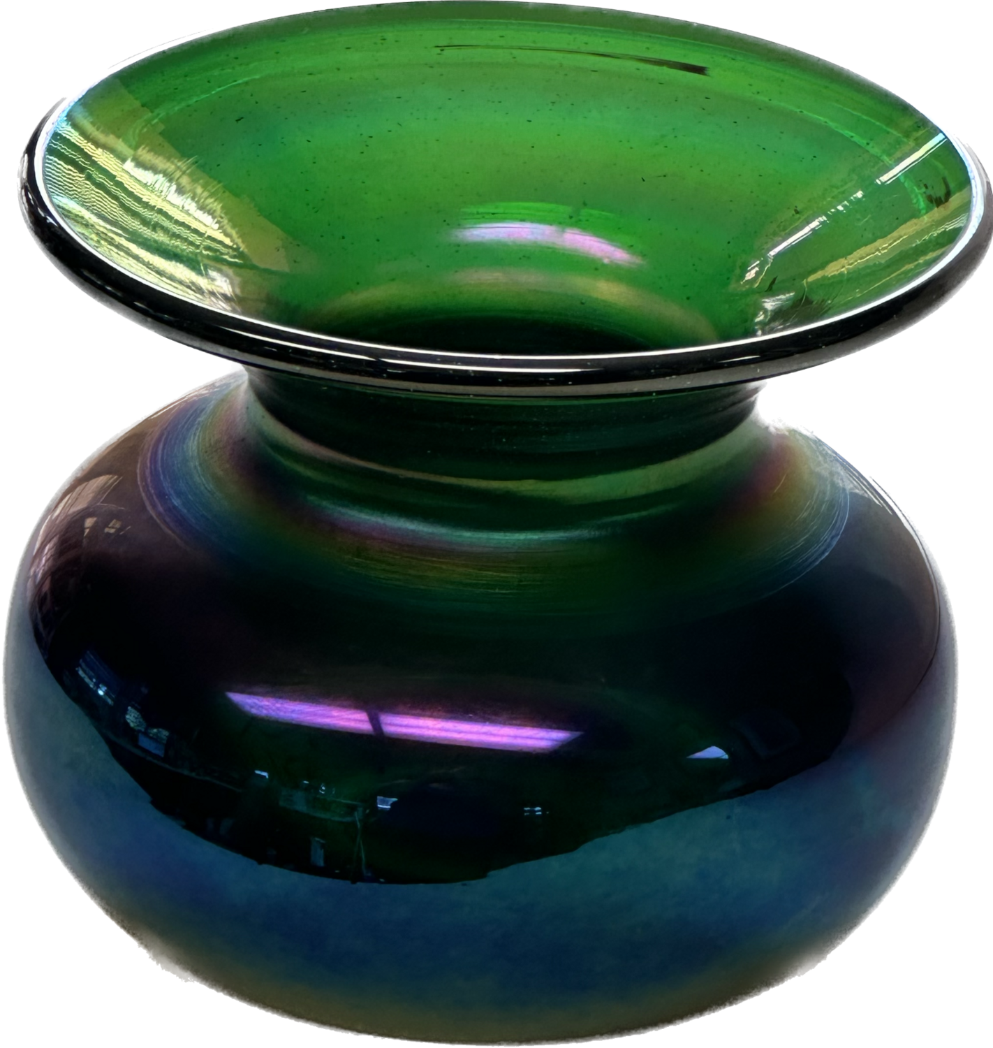 Gibson Art Glass Green Iridescent Small Vase