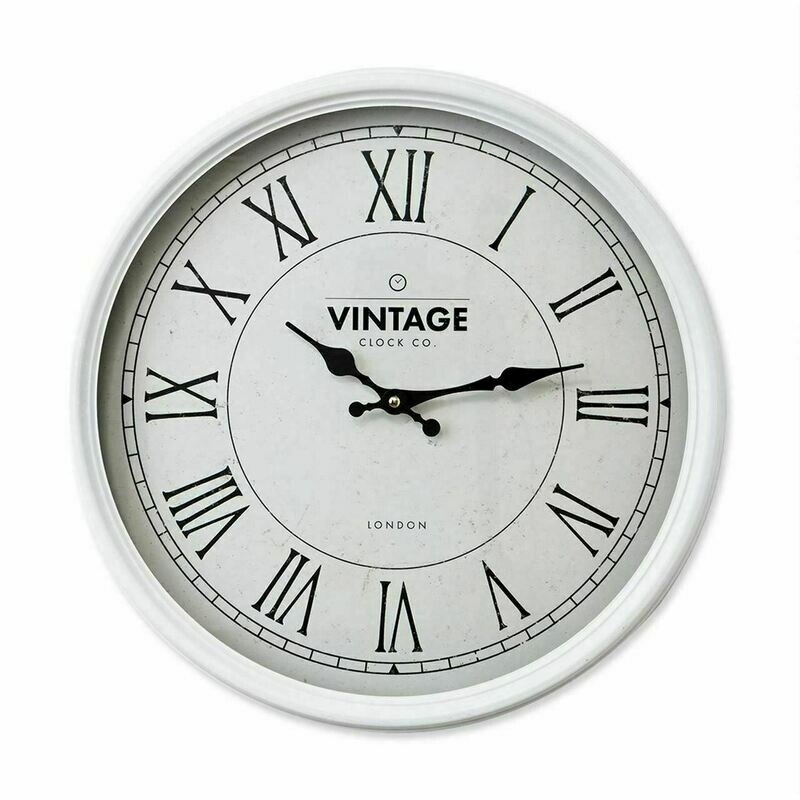 French Style Round 40cm Large Wall Clock Roman Numerals White Grey Wash
