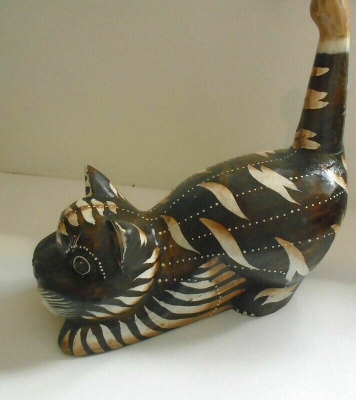 Carved Wood Kitten Cat