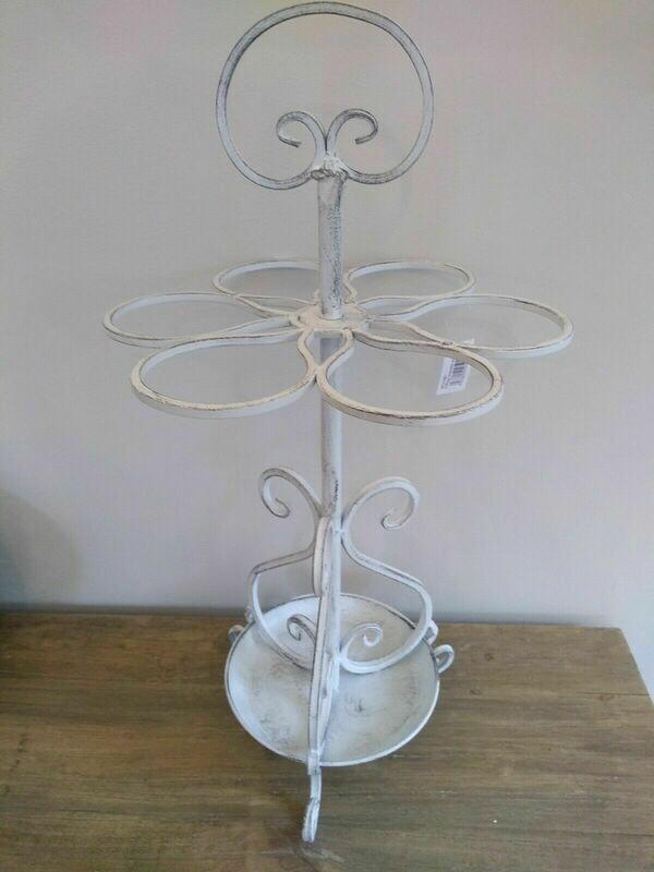 Vintage Style White Hoops Shabby Chic Metal Umbrella Stand 6 ring Hall stand
